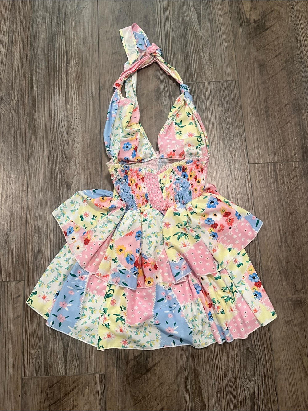 SHEIN Pastel Multi-Color Floral Halter Mini Dress